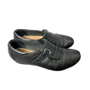 CLARKS‎ Collection Womens 8.5 Soft Cushion Black Leather Pleated Loafers #15807